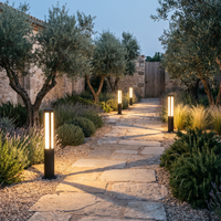 Aurelia Bollard Path Light lining a garden pathway at dusk