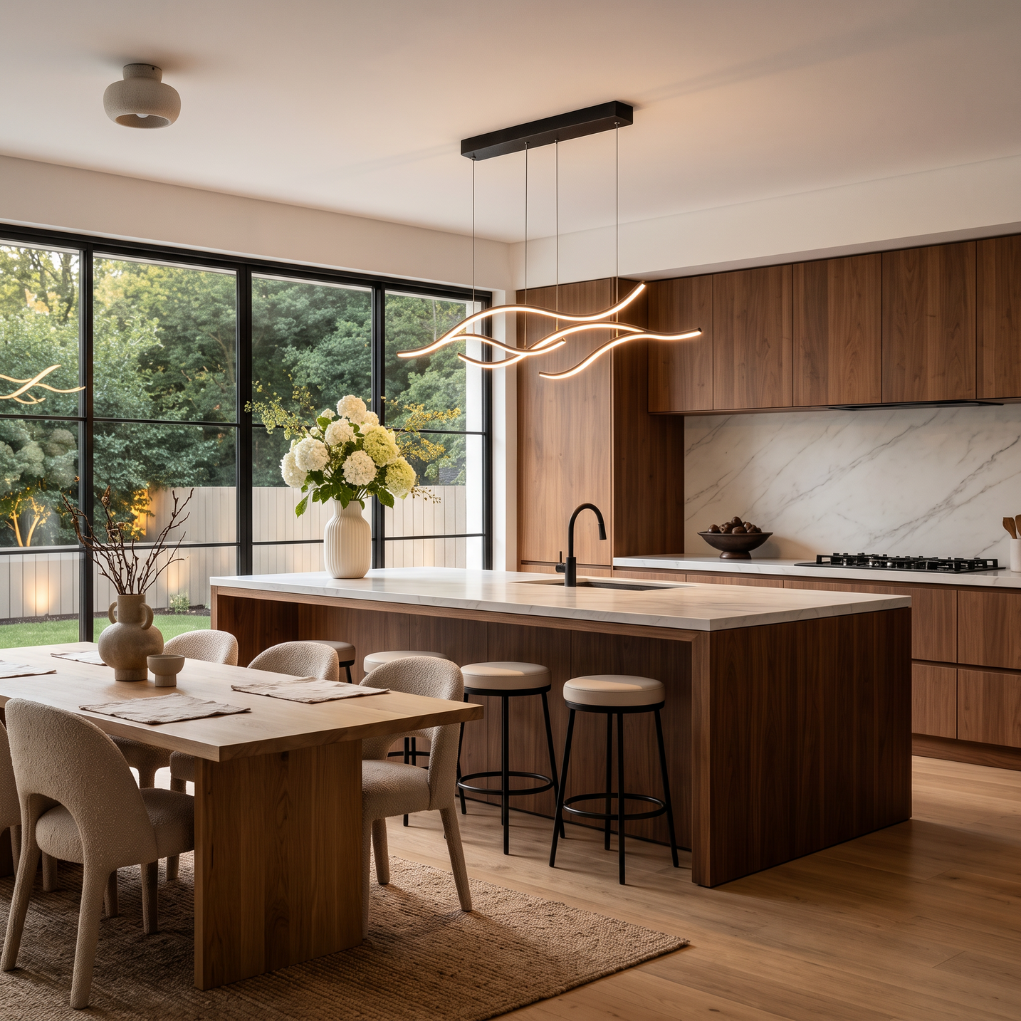 Onda Curved Pendant Light in an open kitchen